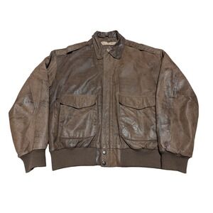 Adventure Bound Leather Jacket Mens XL Brown Bomber Flight Aviator Distressed